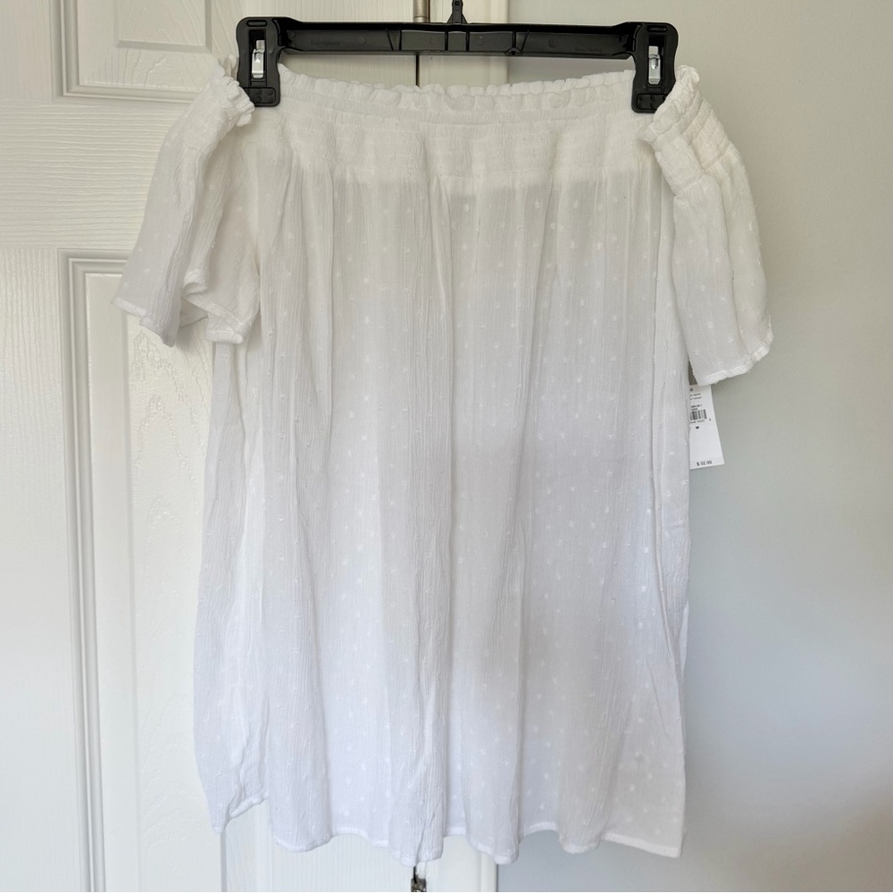 Off-Shoulder White Women's Top - Lightweight Swiss Dot